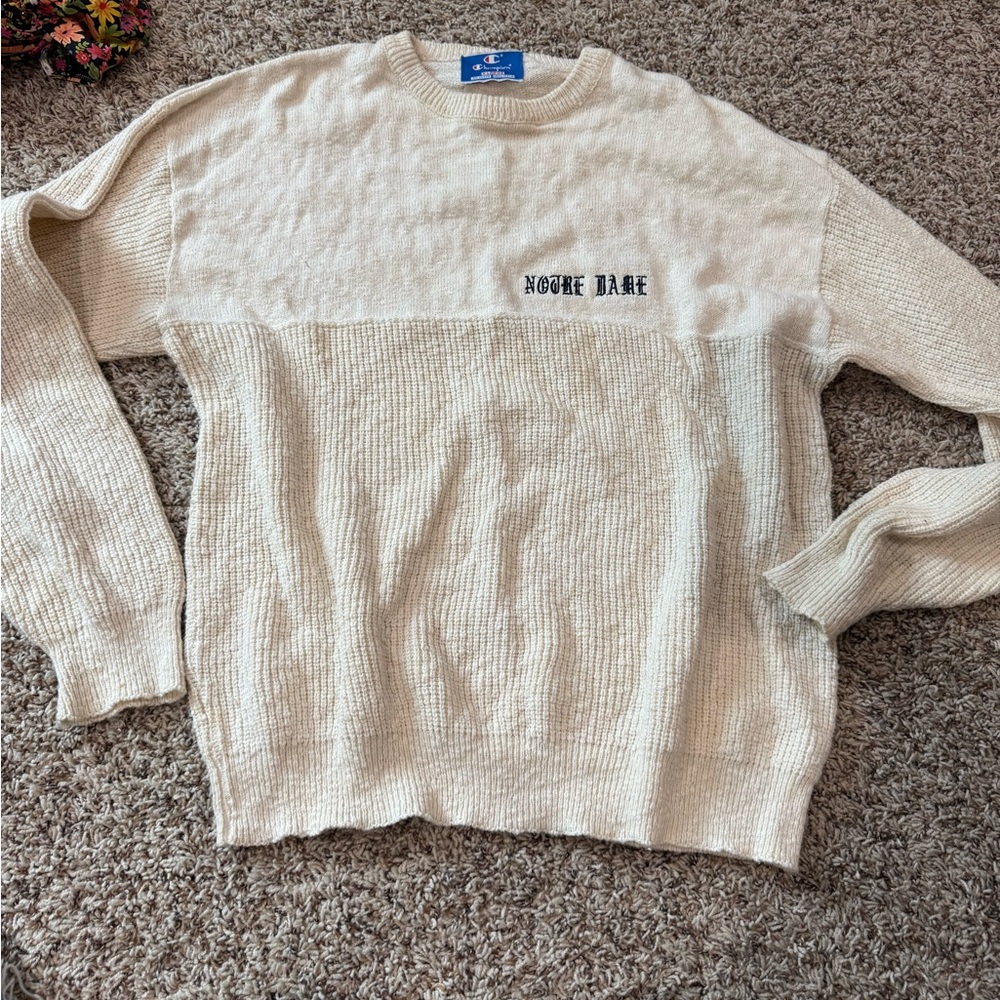 Champion Cream Crewneck Sweater with Notre Dame Embroidery